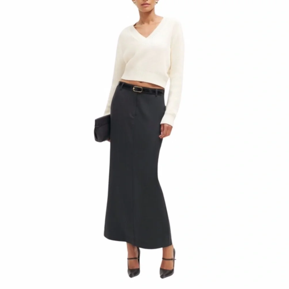 NEW Reformation Cairo Mid Rise Maxi Skirt Black 8